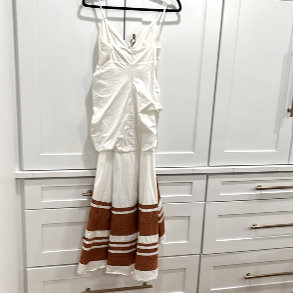 Veronica Beard White and Rust Striped Halter Dress. - Picture 3 of 4